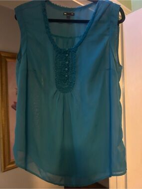 GAP Teal Sleeveless Chiffon Camisole with Lace Placket